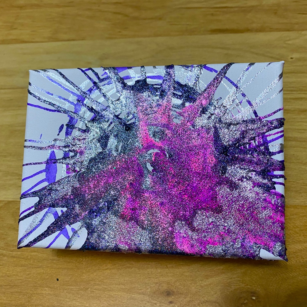 Painting. Art inks on cotton canvas. Hologram color changing powders. Metallics.